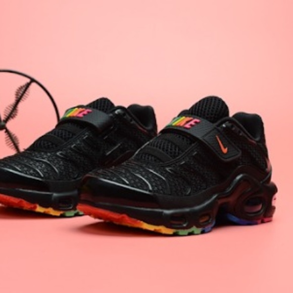 black and rainbow nike shoes